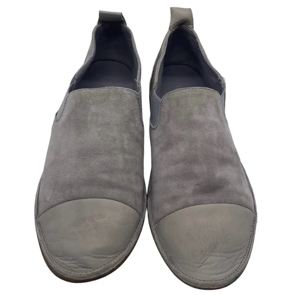 Vince Shoes Gray Leather Suede Slip On Flats Casual Italy Womens Cap Toe Sz 7.5 - Picture 3 of 8